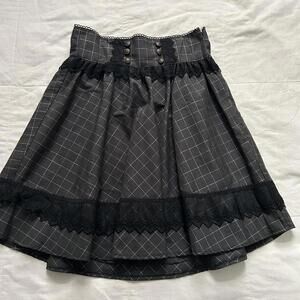 Axes Femme Black & grey plaid skirt with lace trim and button detail Size medium